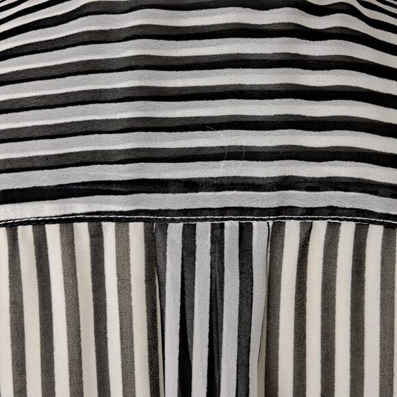 Charming Charlie Size Large Black White Stripe Sheer Button Down Shirt Long Slv - Picture 7 of 12